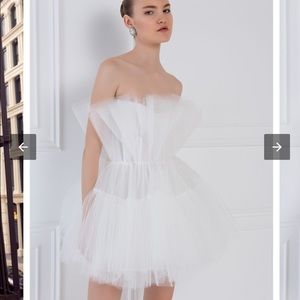 OFF THE SHOULDER MINI TULLE DRESS WHITE